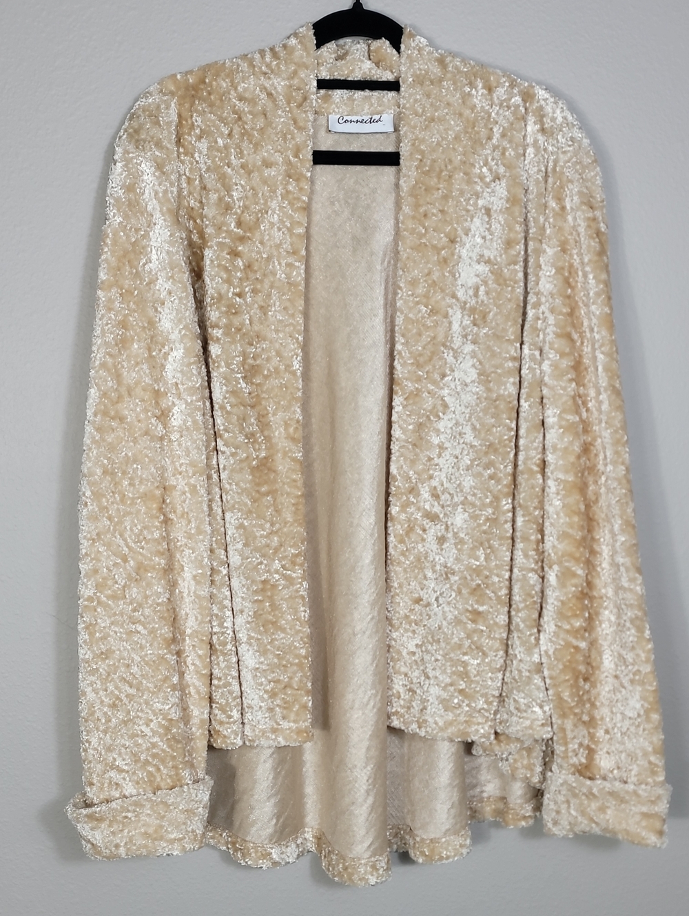 Vintage Connected Teddy Fuzzy Open Cardigan Beige Size L XL 2X